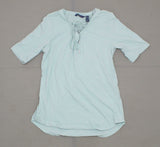 Isaac Mizrahi Live! Women's True Denim Top with Lace Up Neck Aqua XS