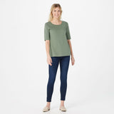 Isaac Mizrahi Live! Women's Essentials Pima Cotton Elbow Sleeve Top Green XS