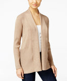 Liz Claiborne Women's Petite Open-Front Ribbed Cardigan Sweater Brown PM