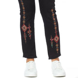 DG2 by Diane Gilman Women's Petite Embroidered Pull On Exposed Button Jeans