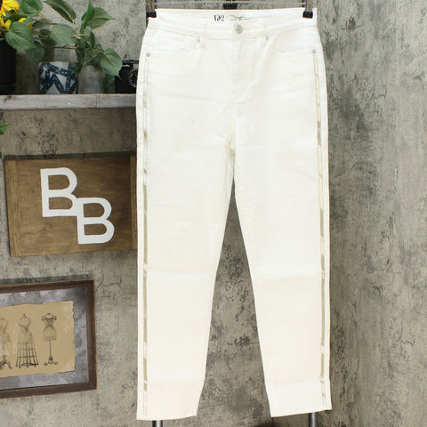 DG2 by Diane Gilman Virtual Stretch Beaded Side Stripe Jeans White 6