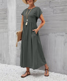 La Mode Womens Pleated Short-Sleeve Midi Dress BJHAL