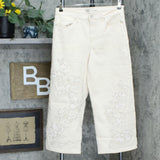 DG2 by Diane Gilman Women's Embroidered Applique Wide Leg Jeans Cream 12