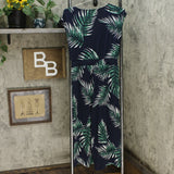 G by Giuliana Women's Cropped Knit Jumpsuit Navy Palm Petite Small