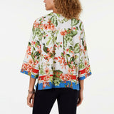 NWT Tommy Hilfiger Womens Printed Button-Neck 3/4-Sleeve Top. T9EMH601 X-Large