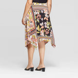 Who What Wear Plus Size Floral Print Mid Rise Scarf Slip Skirt