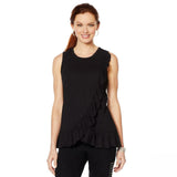 DG2 by Diane Gilman Women's Plus Size Slub Knit Ruffle Tank Top Black 3X