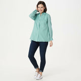 Denim & Co. Women's Solid Clip Dot Button Front Blouse Seafoam Small