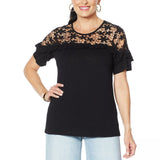 DG2 by Diane Gilman Women's Crochet and Ruffle Shirt Black Small