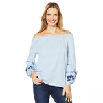 DG2 by Diane Gilman Women's Embroidered Sleeve Peasant Top