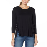 DG2 by Diane Gilman Women's Ruffled Knit Hi Low Hem Top Black Small