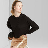 Wild Fable Women's Relaxed Long Sleeve Crewneck Top with Raw Hem