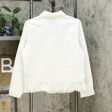 DG2 by Diane Gilman Women's Ruffled Hem Classic Stretch Denim Jacket White XL
