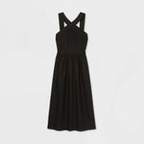 A New Day Womens Sleeveless Linen Blend A-Line Dress Black Small