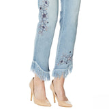 DG2 by Diane Gilman Embellished Fringe Hem Cropped Jeans Chambray 16