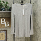 Made by Johnny Women's Stretch V Neck Long Sleeve Top Gray Medium