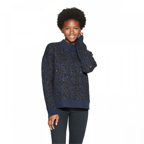 Universal Thread Women's Leopard Print Mock Turtleneck Pullover Sweater