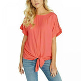 Buffalo Womens Tie Front Woven Top With Crochet Inserts Coral XL