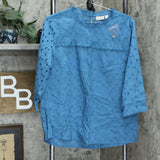 LOGO by Lori Goldstein Eyelet Woven Blouse With Ruffle Detail