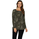 Attitudes by Renee Women's Chevron Long Sleeve Shiny Accent Shirt Knit Swing Top