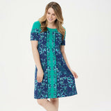 Isaac Mizrahi Live! Women's Engineered Floral T-Shirt Dress Aqua XL