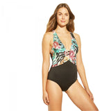 Clean Water Women's Tropical Print Plunge One Piece Swimsuit