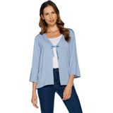 LOGO by Lori Goldstein Layers Women's Tie Front Heathered Kimono Cardigan