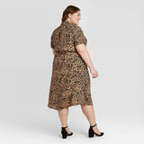 Ava & Viv Women's Plus Size Animal Print Short Sleeve Collared Shirt Dress