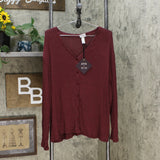 Ava & Viv Women's Plus Size Long Sleeve V-Neck Ribbed Button Front Cardigan