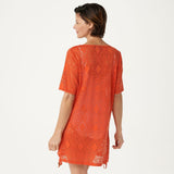 Denim & Co. Women's Knit Elbow Sleeve Open Work Beach Cover-Up