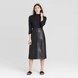 Prologue Women's Faux Leather A-Line Midi Skirt