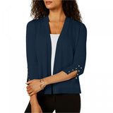 JM Collection Studded 3/4 Sleeve Open Front Cardigan Sweater