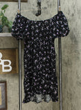 Wild Fable Women's Floral Puff Sleeve Round Neck Babydoll Dress Black Small