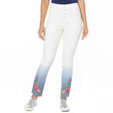 DG2 by Diane Gilman Women's Embroidered Pull-On Exposed Buttons Jeans