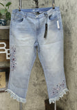 DG2 by Diane Gilman Women's Plus Size Embellished Fringe Hem Cropped Jeans