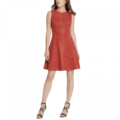 DKNY Women's Faux Suede Seamed Fit Flare Dress