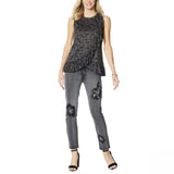 DG2 by Diane Gilman Women's Burnout Ruffle Tank Top Black XL