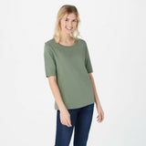 Isaac Mizrahi Live! Women's Essentials Pima Cotton Elbow Sleeve Top Green XS