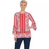 NWT Susan Graver Printed Liquid Knit Bell Sleeve. A306504 Medium