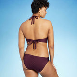 Kona Sol Women's Faux Wrap Halter Bikini Top Burgundy XL
