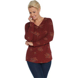Denim & Co. Women's V-Neck Printed Waffle Knit Henley Shirt