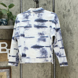 DG2 by Diane Gilman Women's Tie Dye Printed Boxy Jacket Navy Small