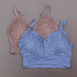 Rhonda Shear 2 Pack Lace Leisure Bras With Removable Pads Mocha/ Blue Small