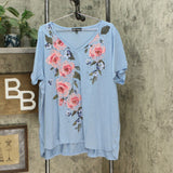 DG2 by Diane Gilman Women's Plus Hi-Low Floral Burnout Tee Blue 3X