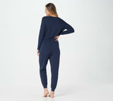 AnyBody Women's Cozy Knit Long Sleeve Jumpsuit Navy Large