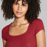 Wild Fable Women's Square Neck Ribbed Bodysuit Berry XL