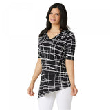 Susan Graver Women's Printed Liquid Knit Asymmetrical Hem Top