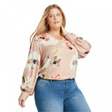 Ava & Viv Women's Plus Size Floral Print Long Sleeve V Neck Blouse