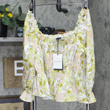 Who What Wear Balloon 3/4 Sleeve Smocked Peplum Top Beige Floral Brown XXL