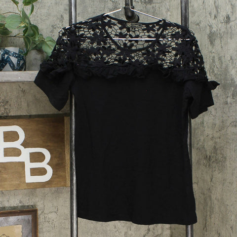 DG2 by Diane Gilman Women's Crochet and Ruffle Shirt Black Small